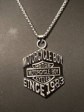 Stainless Steel Motorcycle Boy Pendant Necklace (202)